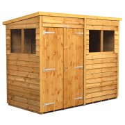 Power 8x4 Pent Garden Shed Overlap - Double Door